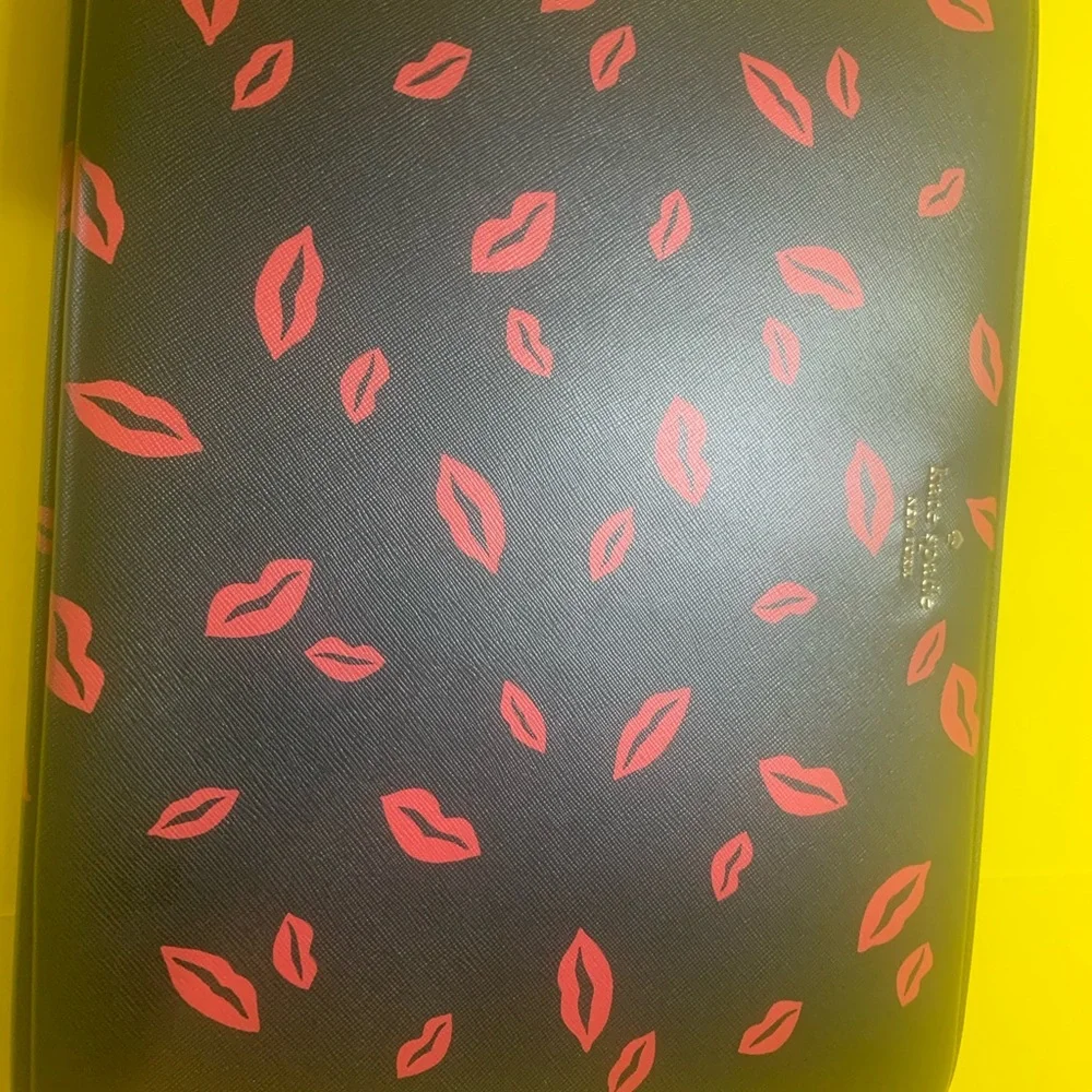 Kate Spade Computer Sleeve Red Lips Black Faux Leather